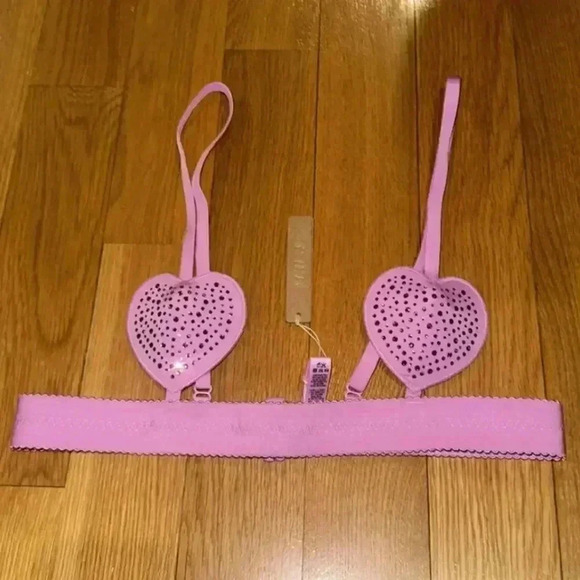 Skims Bra Bralette Jelly Sheer Rhinestone Heart Petal Pink L - Picture 3 of 7